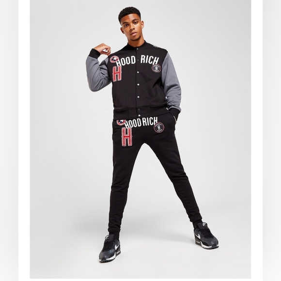 HOODRICH UK Letterman Patch Logo Jogger Sweatpants Black Stash Pocket Sz Large - Picture 2 of 7